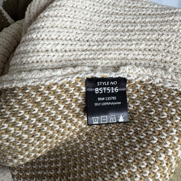 POL Olive & Ivory Oversized Cozy Chunky Knit Sweater‎ Zebra Pattern Womens Large - Picture 9 of 10